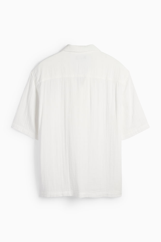 Herren - Musselin-Hemd - Relaxed Fit - Reverskragen - weiss