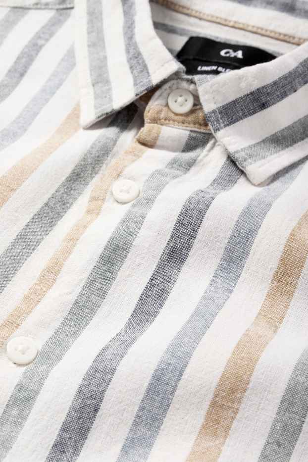 Herren - Hemd - Regular Fit - Kent - Leinen-Mix - gestreift - cremeweiß
