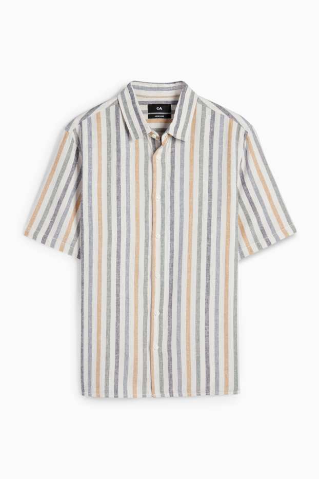 Herren - Hemd - Regular Fit - Kent - Leinen-Mix - gestreift - cremeweiß