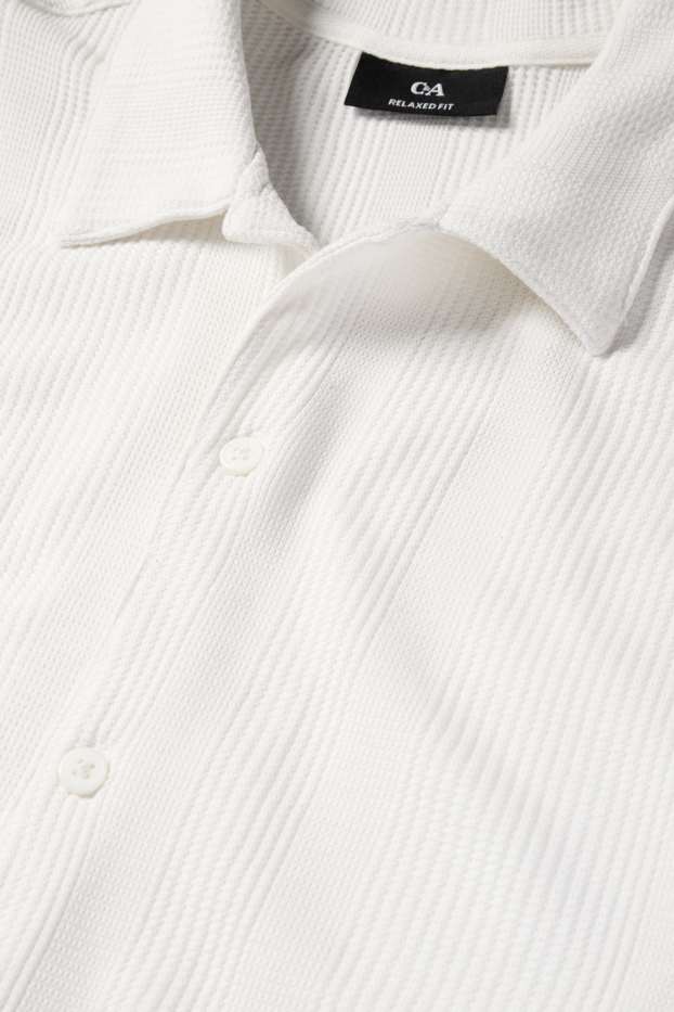Pánské - Košile - relaxed fit - klopový límec - strukturovaná - krémově bílá