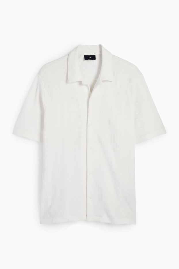 Pánské - Košile - relaxed fit - klopový límec - strukturovaná - krémově bílá