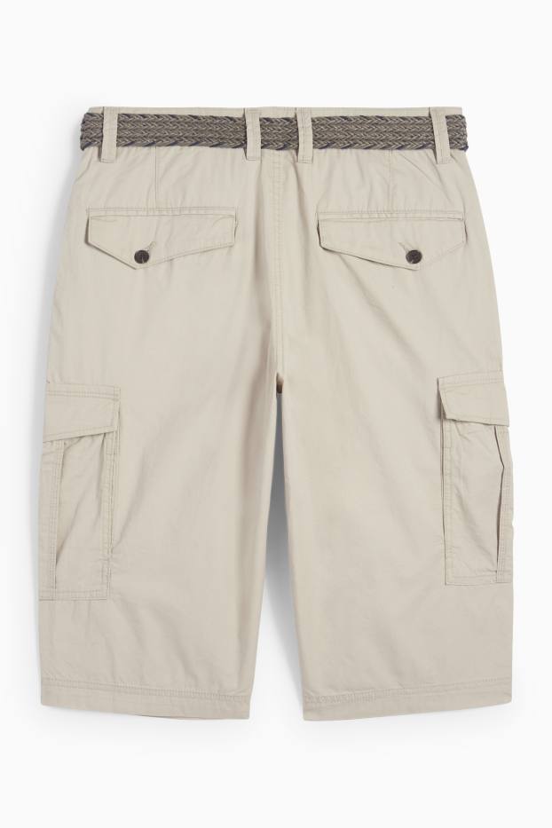 Hommes - Bermuda cargo à ceinture - beige