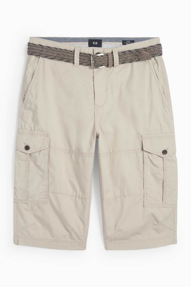 Hommes - Bermuda cargo à ceinture - beige