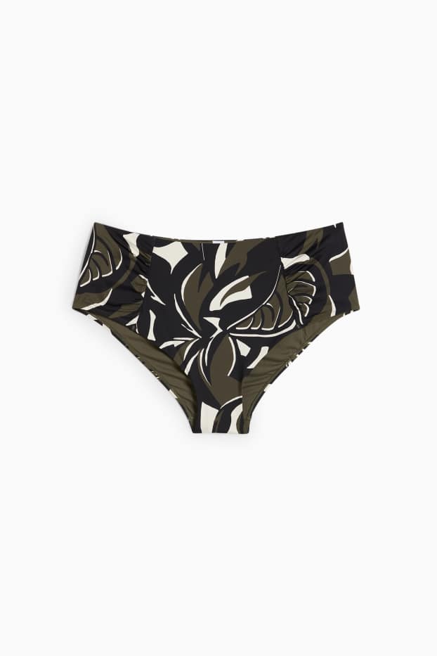 Damen - Bikini-Hose - High Waist - LYCRA® XTRA LIFE™ - gemustert - dunkelgrün / schwarz