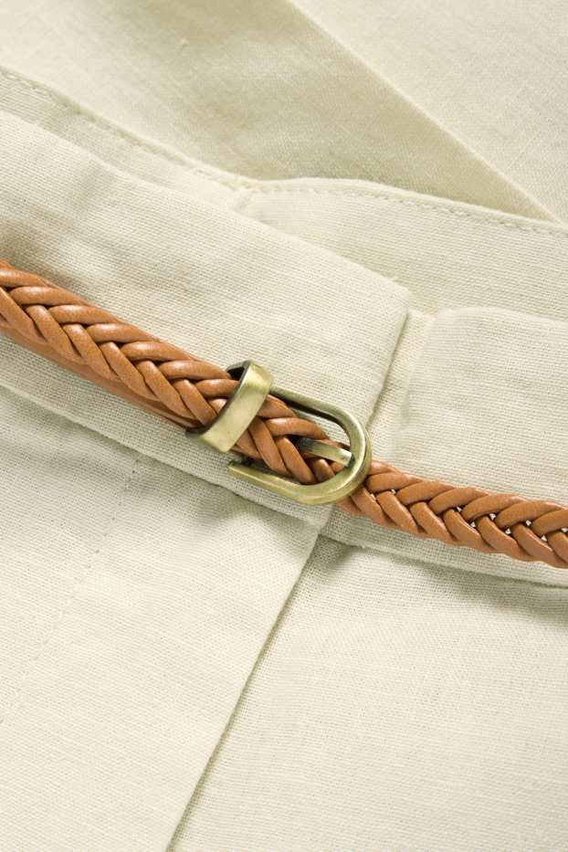 Femmes - Pantalon de toile à ceinture - mid waist - tapered fit - lin mélangé - beige clair