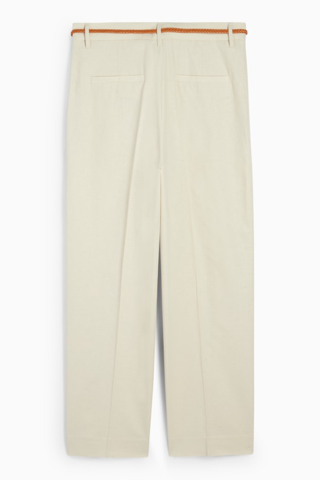 Femmes - Pantalon de toile à ceinture - mid waist - tapered fit - lin mélangé - beige clair