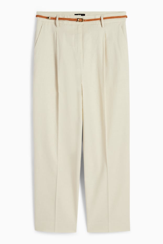 Femmes - Pantalon de toile à ceinture - mid waist - tapered fit - lin mélangé - beige clair