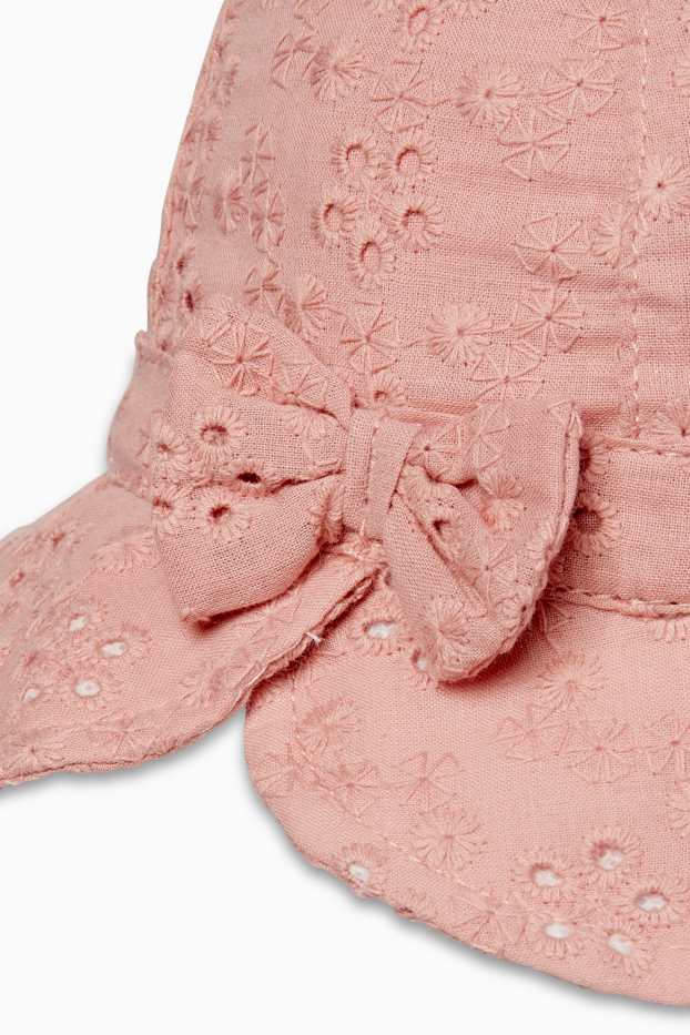 Baby Mädchen - Baby-Hut - Broderie Anglaise - dunkelrosa