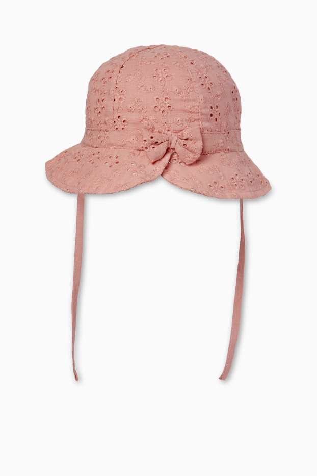 Baby Mädchen - Baby-Hut - Broderie Anglaise - dunkelrosa