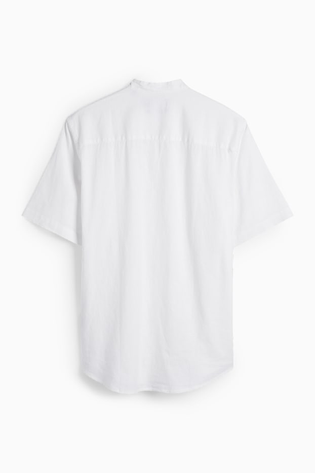 Herren - Hemd - Regular Fit - Stehkragen - Leinen-Mix - weiß