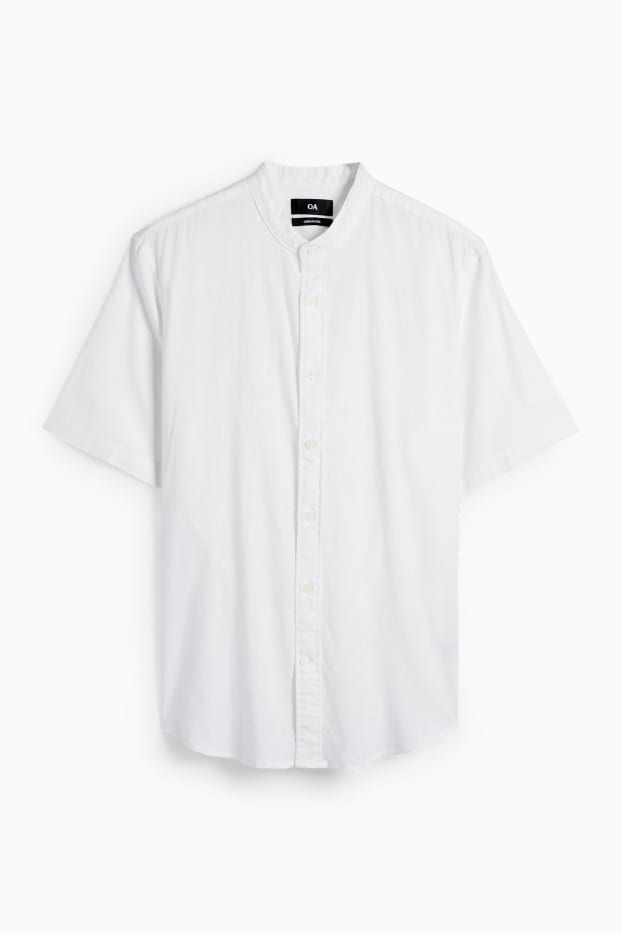 Herren - Hemd - Regular Fit - Stehkragen - Leinen-Mix - weiß