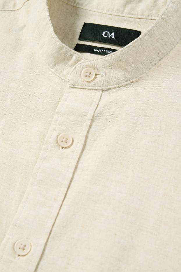 Hommes - Chemise avec teneur en lin - regular fit - encolure montante - beige clair