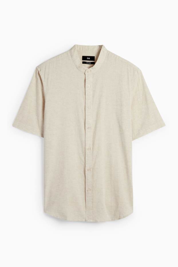 Hommes - Chemise avec teneur en lin - regular fit - encolure montante - beige clair