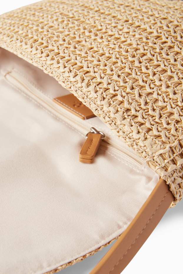 Damen - Stroh-Umhängetasche - hellbeige