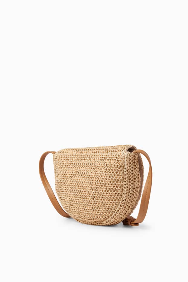 Damen - Stroh-Umhängetasche - hellbeige