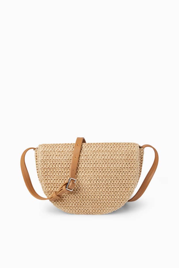 Damen - Stroh-Umhängetasche - hellbeige