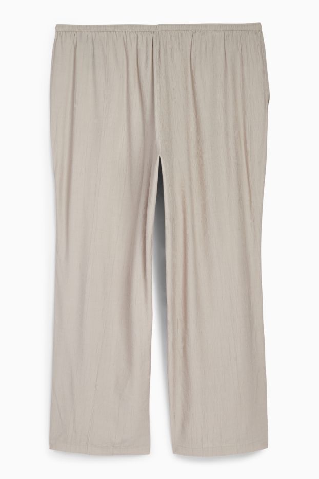 Dames - Pantalon - mid waist - wide leg - met structuur - grijs