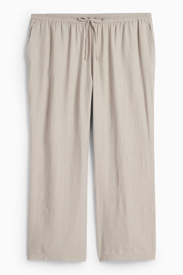 Dames - Pantalon - mid waist - wide leg - met structuur - grijs