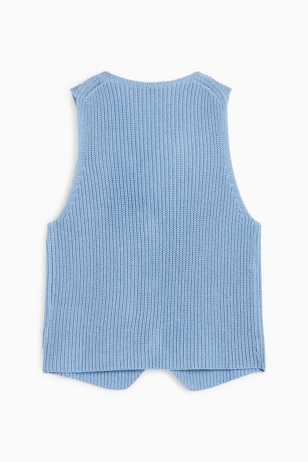 Femmes - Gilet sans manches en maille - finition côtelée - bleu
