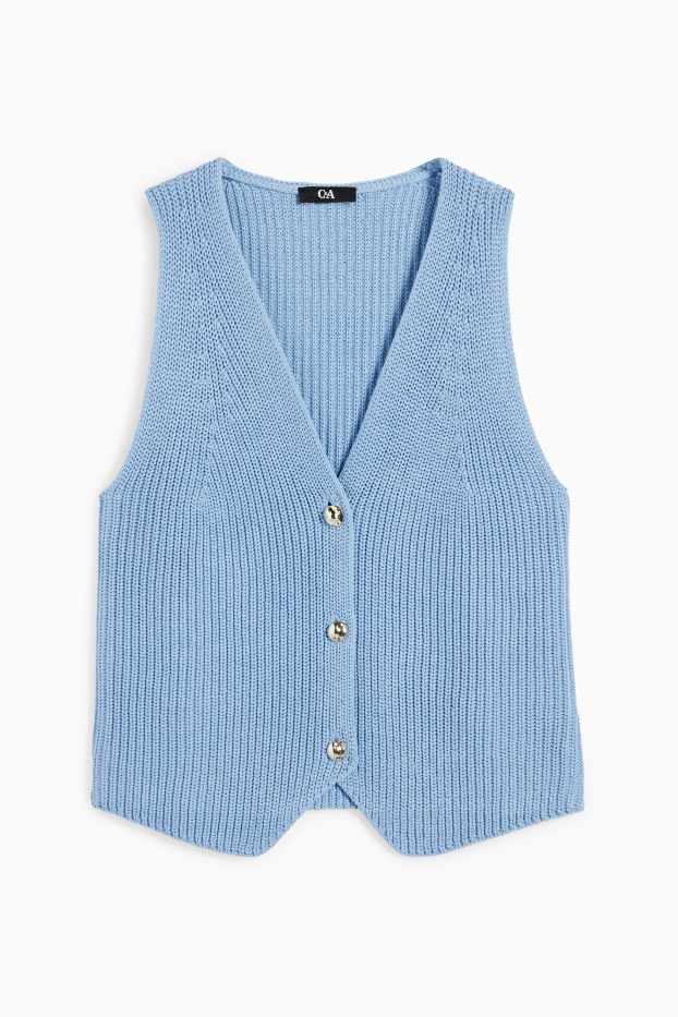 Femmes - Gilet sans manches en maille - finition côtelée - bleu