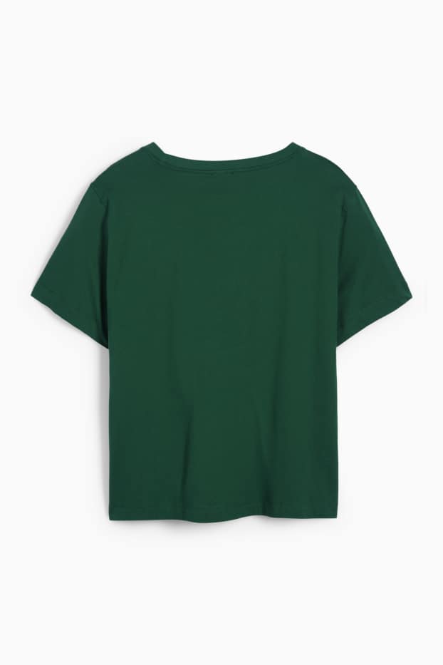 Damen - T-Shirt mit Strasssteinen - Slim Fit - dunkelgrün