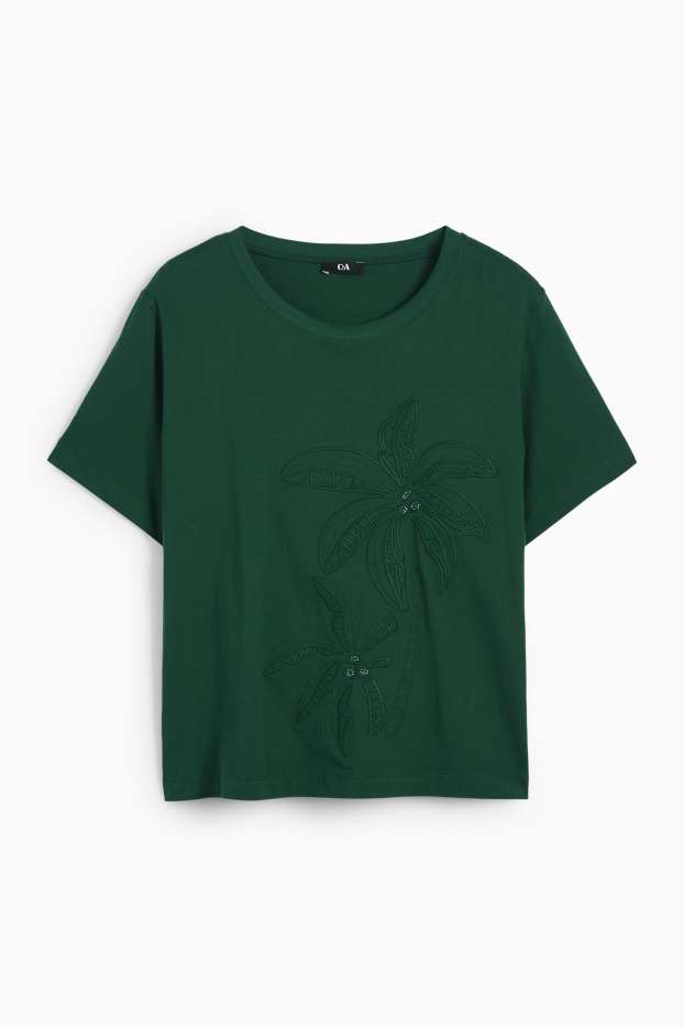 Damen - T-Shirt mit Strasssteinen - Slim Fit - dunkelgrün