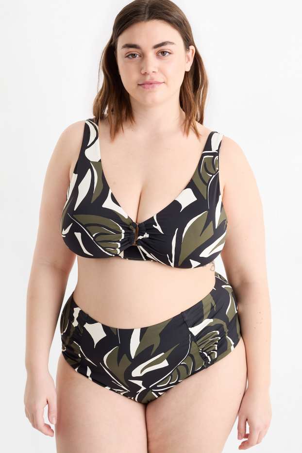 Damen - Bikini-Hose - High Waist - LYCRA® XTRA LIFE™ - gemustert - dunkelgrün / schwarz