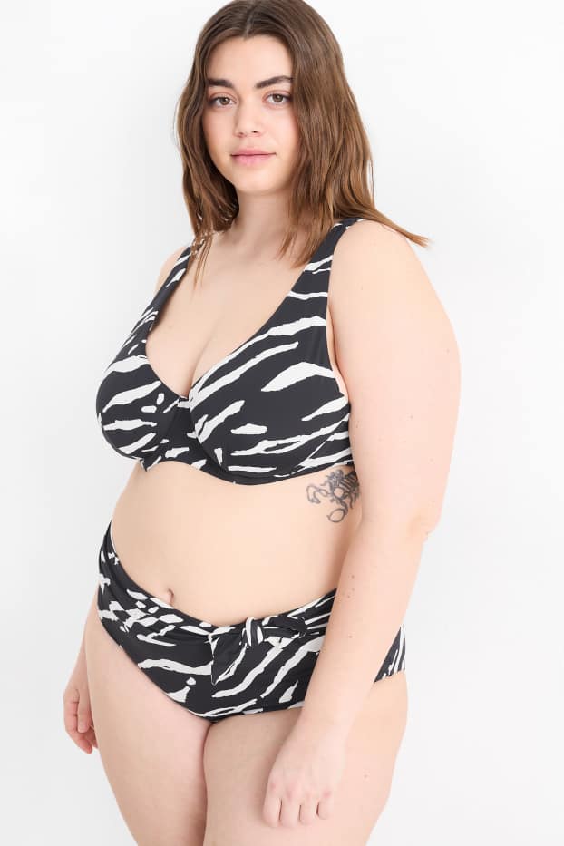 Damen - Bikini-Hose mit Knotendetail - High Waist - LYCRA® XTRA LIFE™ - schwarz / weiß