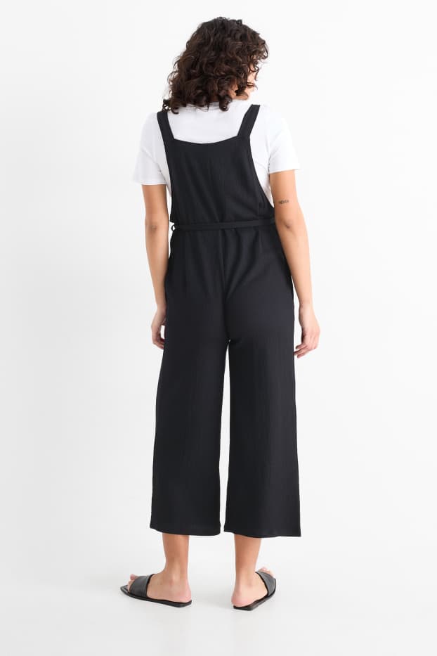 Donna - Set - t-shirt e salopette premaman - 2 pezzi - nero / bianco
