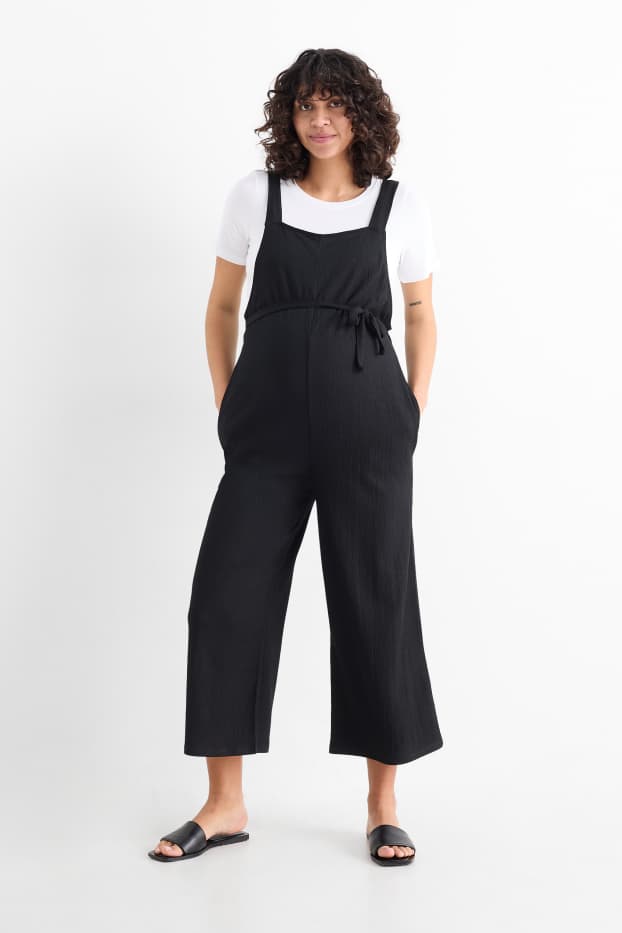Donna - Set - t-shirt e salopette premaman - 2 pezzi - nero / bianco