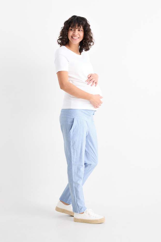 Donna - Pantaloni premaman - arricciature - azzurro