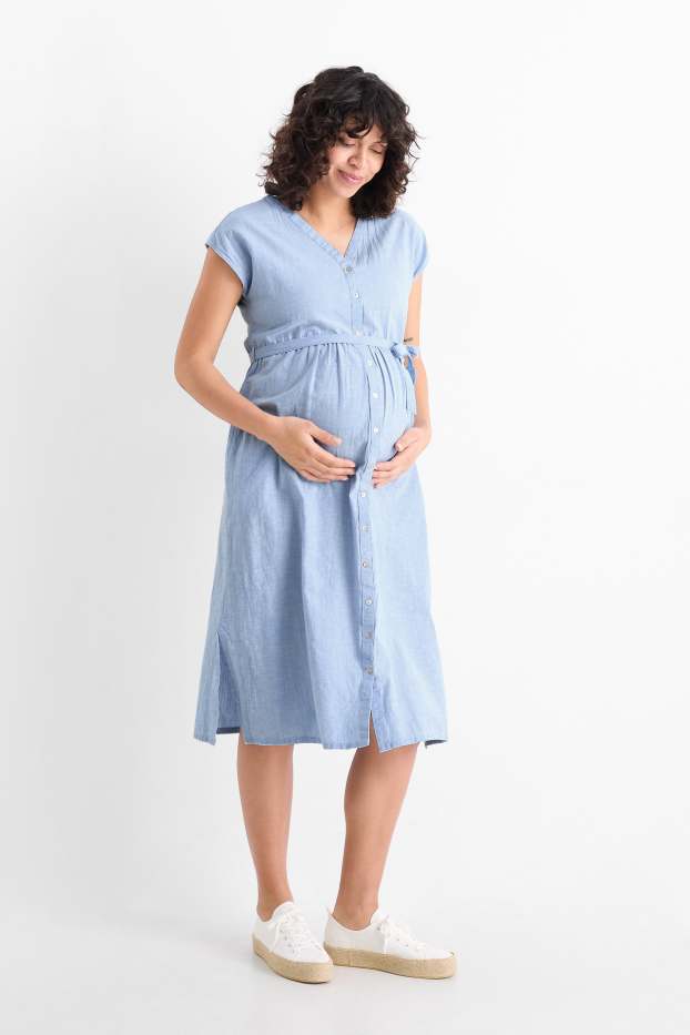 Dona - Vestit de lactància amb coll en punta - blau clar