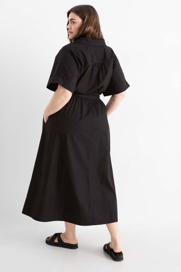 Women - Floral dress with belt - black