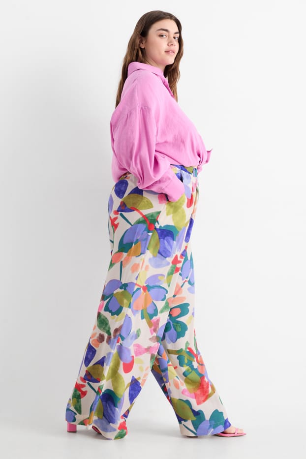 Femmes - Pantalon en toile - high waist - wide leg - à motif - coloré