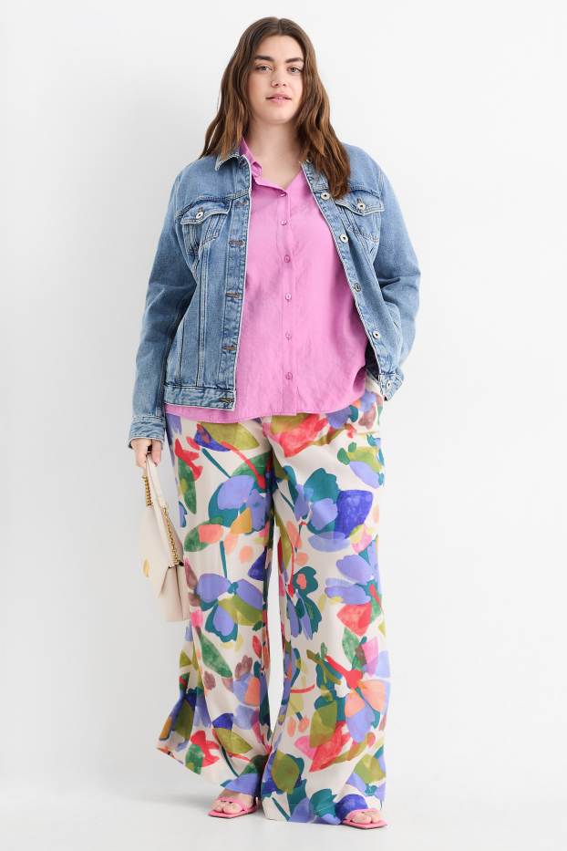 Femmes - Pantalon en toile - high waist - wide leg - à motif - coloré