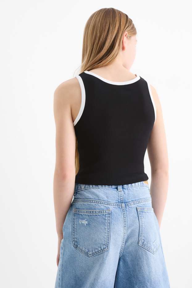 Kinder Mädchen - Top - gerippt - schwarz