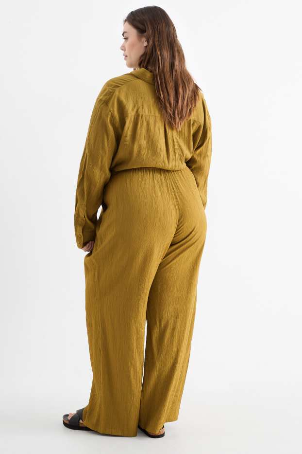 Damen - Stoffhose - Mid Waist - Wide Leg - strukturiert - khaki