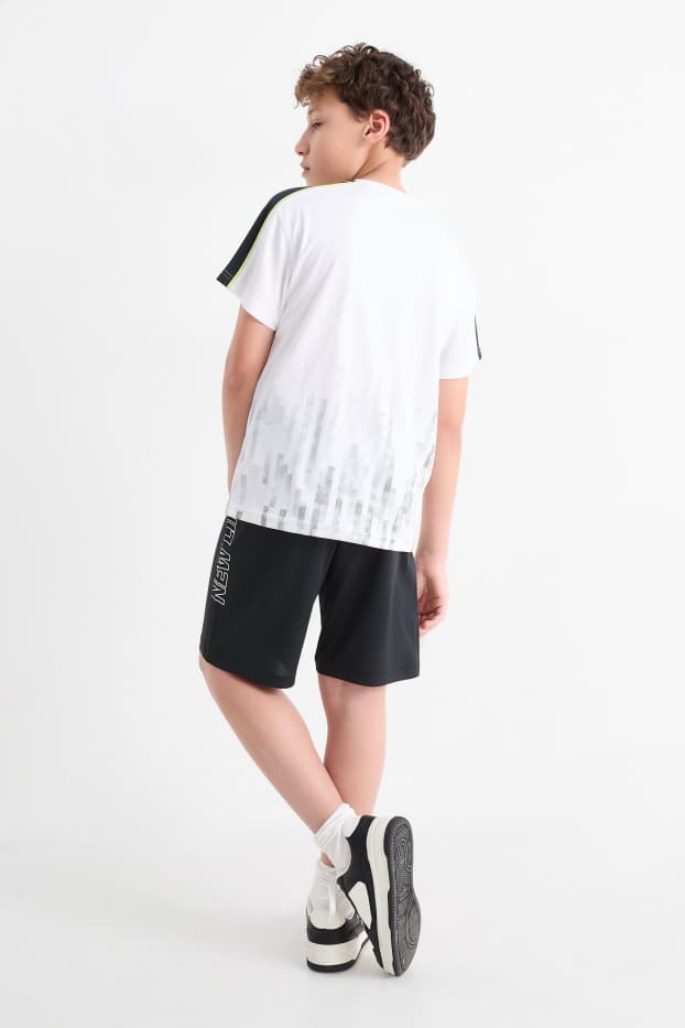 Enfants garçons - Ensemble - haut et short de sport - 2 pièces - blanc / noir