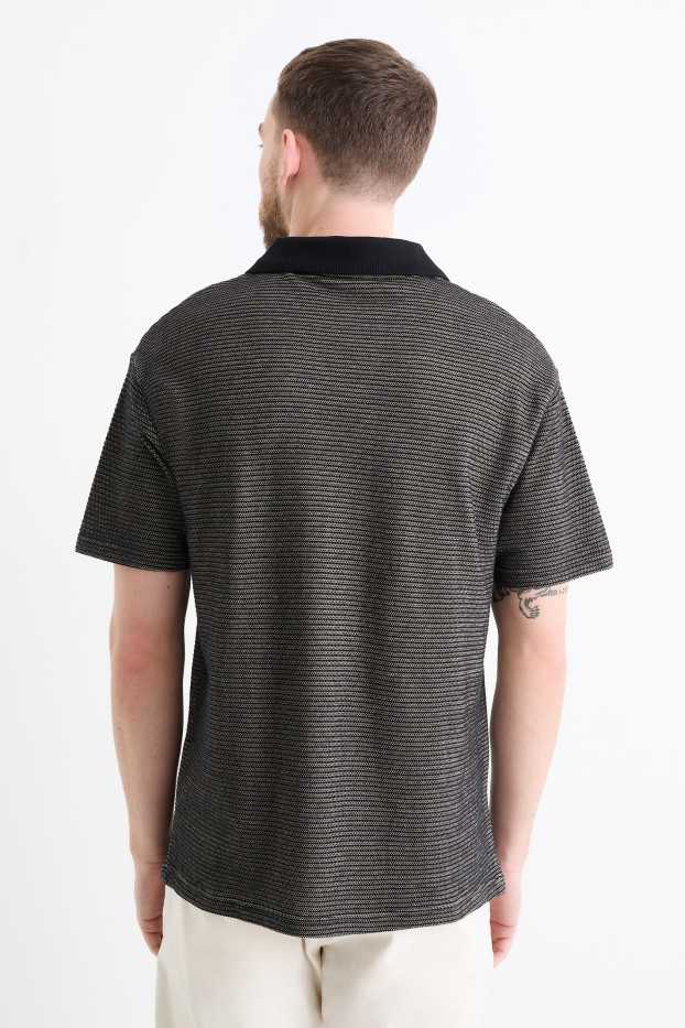Men - Polo shirt - striped - black