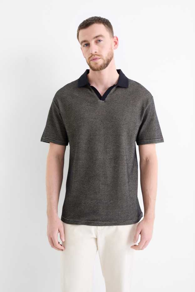 Men - Polo shirt - striped - black