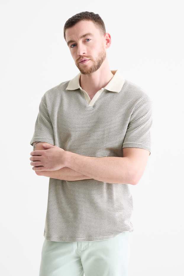 Hommes - Polo - à rayures - beige