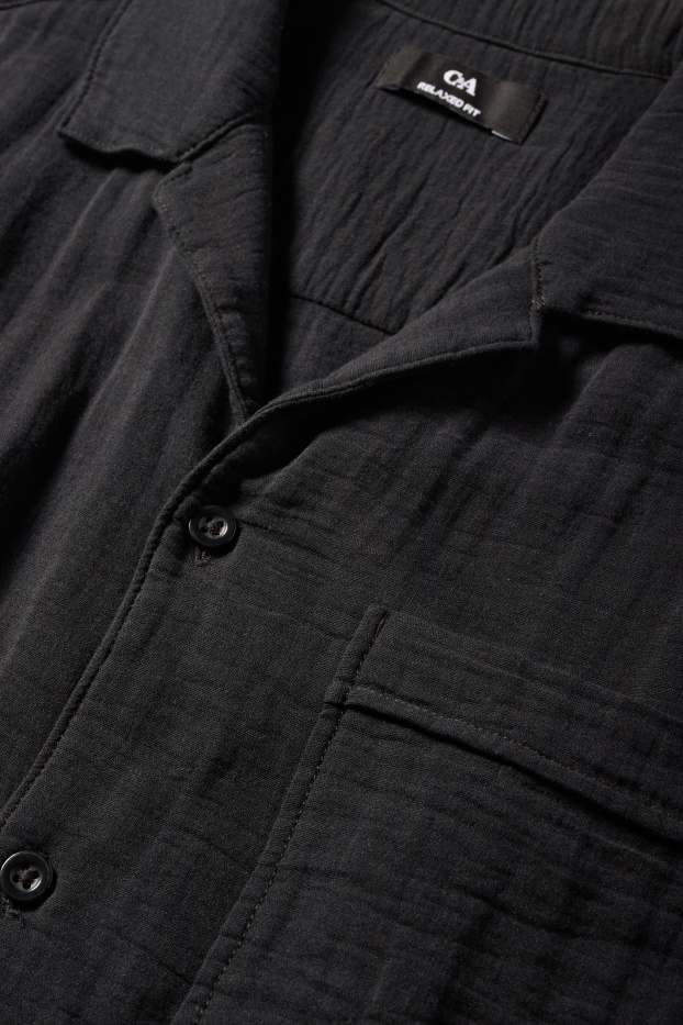 Herren - Musselin-Hemd - Relaxed Fit - Reverskragen - schwarz