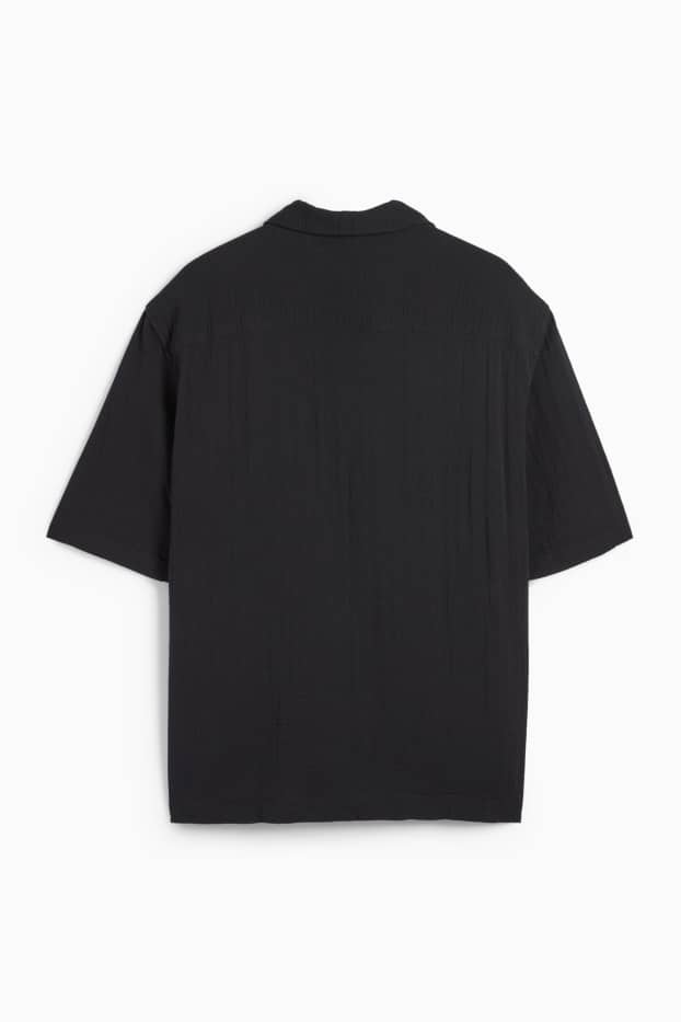 Herren - Musselin-Hemd - Relaxed Fit - Reverskragen - schwarz