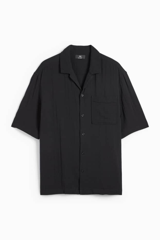 Herren - Musselin-Hemd - Relaxed Fit - Reverskragen - schwarz