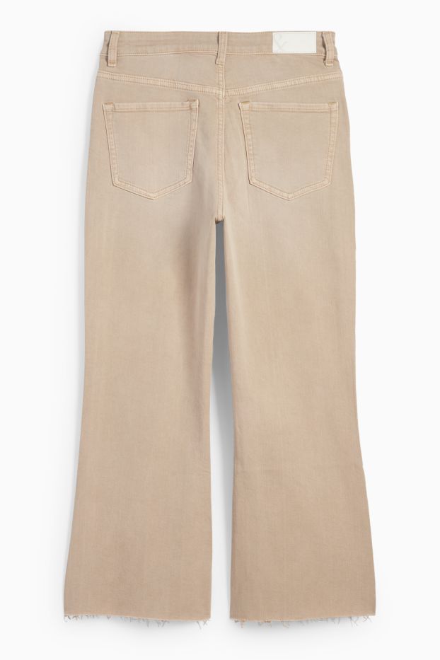 Damen - Crop Flared Jeans - High Waist - beige