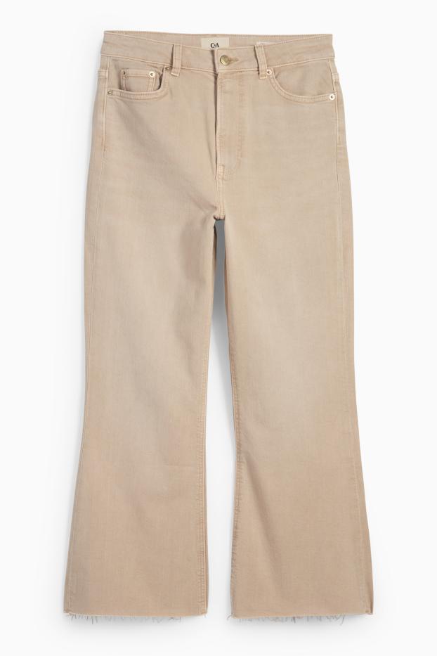 Damen - Crop Flared Jeans - High Waist - beige