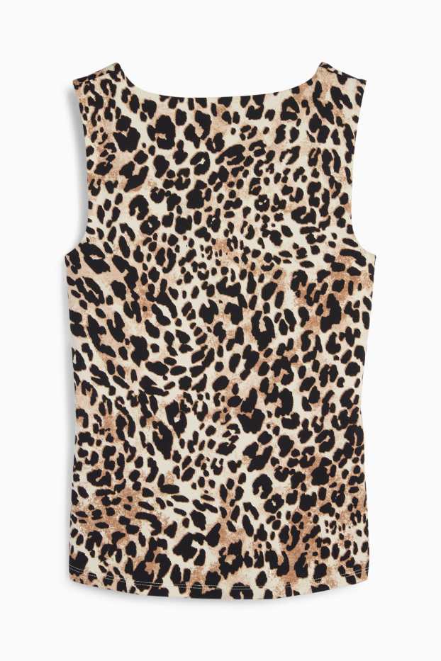 Dames - Top - luipaardvelprint - zwart / beige
