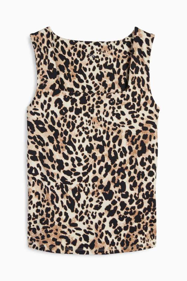 Dames - Top - luipaardvelprint - zwart / beige