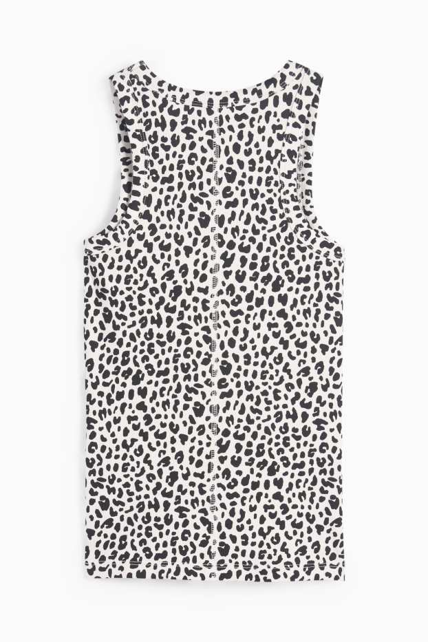 Dames - Basic top - luipaardvelprint - ribstof - zwart / wit