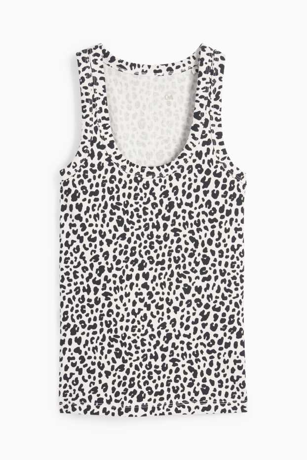 Dames - Basic top - luipaardvelprint - ribstof - zwart / wit